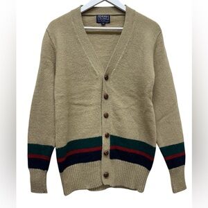 Vintage GANT Cardigan Sweater Women’s M Beige Shetland Wool Stripe 70’s 80’s
